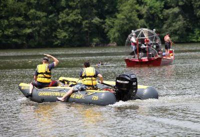 Lt. Dinowitz & FF King search Tridelphia Reservior for missing person.